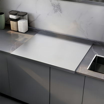 Medium/Large/Extra-Large Stainless Steel Chopping Board, thickened one-piece construction, designed for kitchen tasks. Suitable for vegetable preparation, pizza and cake bread kneading, and fruit processing. Freestanding food preparation surface and knead