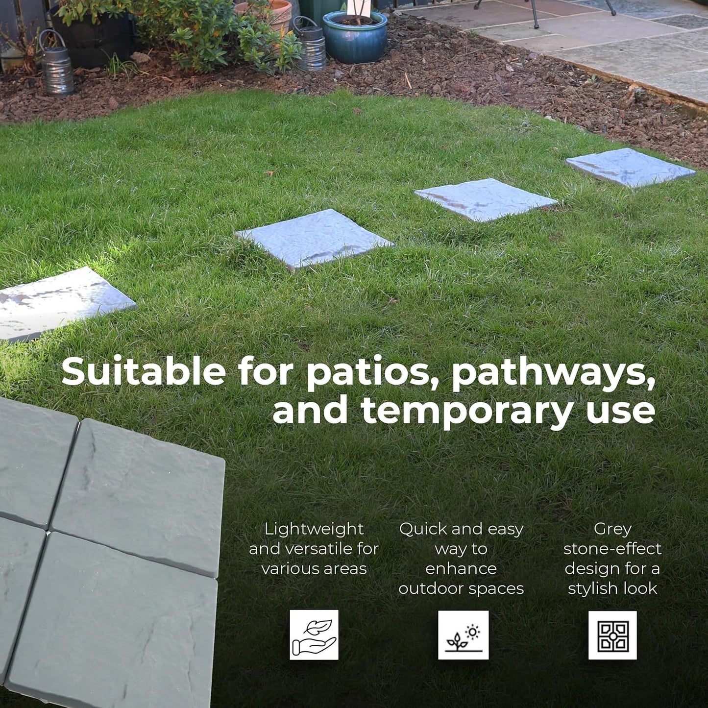 Garden Stepping Stones Stomp Garden Tiles Stepping Plastic Hard Wearing Durable (Pack Of 4)