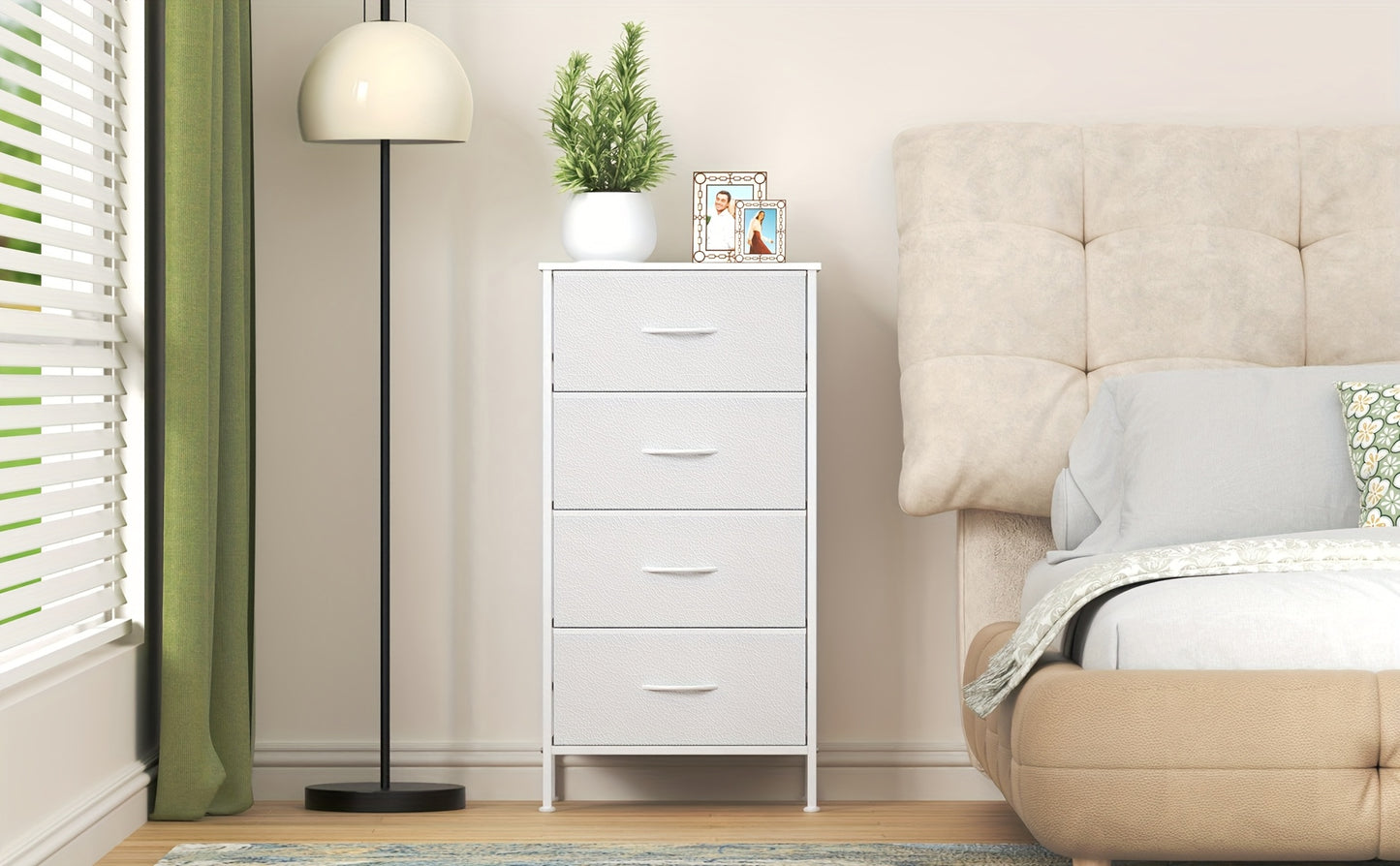 4-Drawer Dresser Storage Cabinet with Metal Frame & MDF Top, Adjustable Feet, Anti-Tip Safety - Stylish And Spacious Storage Unit for Bedroom Or Living Room (44.96cm X 29.97cm X 90.93cm)