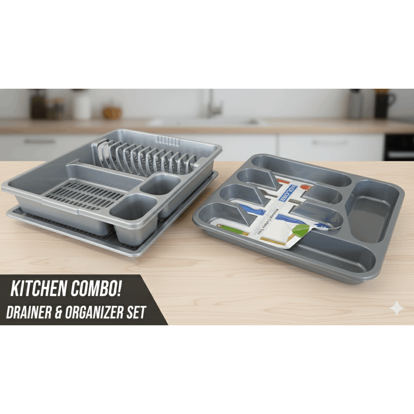 STL Plastic Dish Drainer with Anti-Drip Tray, Capacity for 13 Plates, 5 Color Options, Food Grade, BPA Free, Kitchen Organizer (Grey)