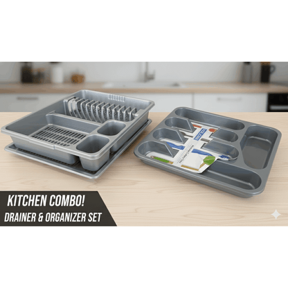 STL Plastic Dish Drainer with Anti-Drip Tray, Capacity for 13 Plates, 5 Color Options, Food Grade, BPA Free, Kitchen Organizer (Grey)