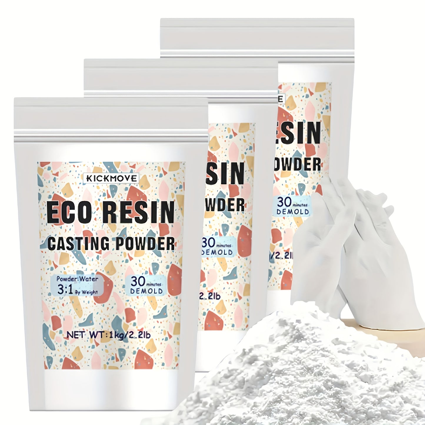 Eco Resin Casting Powder - 3000g Ceramic Resin Powders Kit, Fast Curing, Easy to Demold, Water Mixed Activated - Toxic-Free, Odorless - Plaster Casting Kit for DIY Home Art Crafts