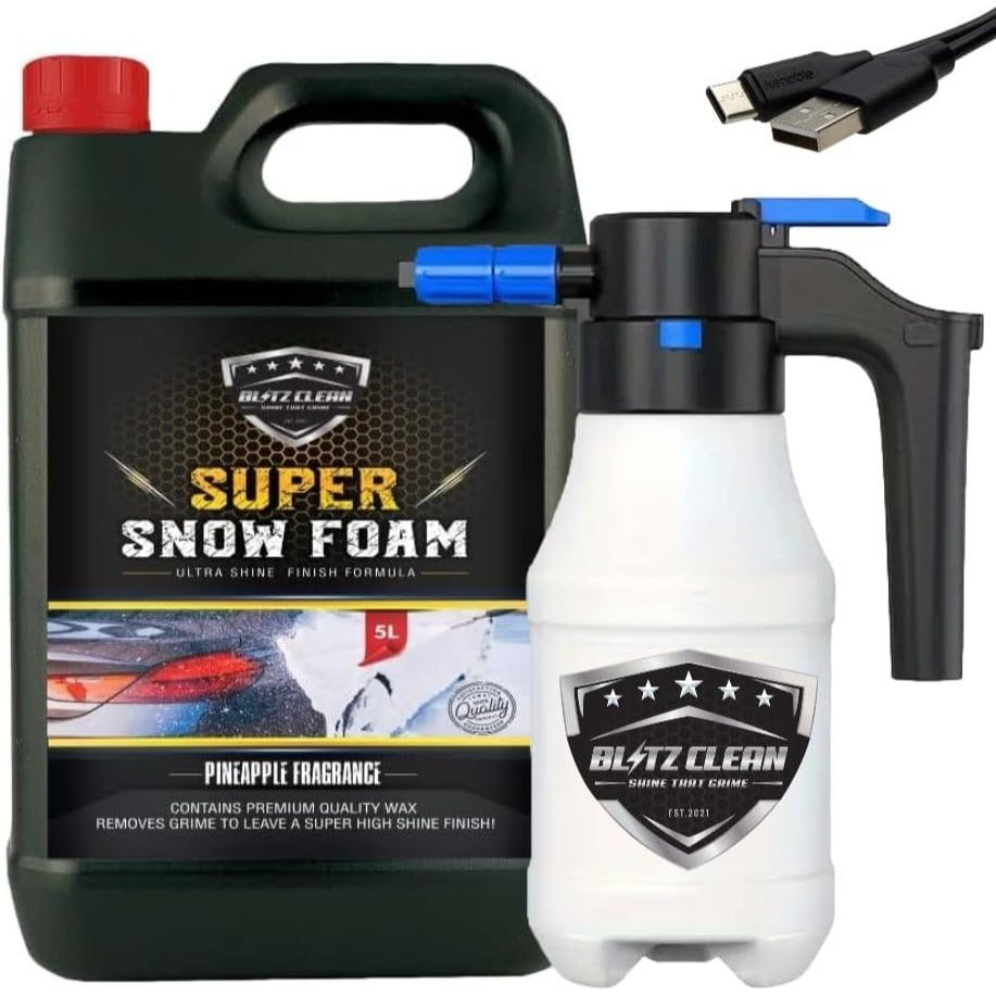 Snow Foam Plus Rechargeable Automatic Snow Cannon Sprayer Gun For Car Van Caravan 5L Super Thick Pre Wash Pressurised Snow Cannon Lance Kit No Jet/Pressure Washer Needed