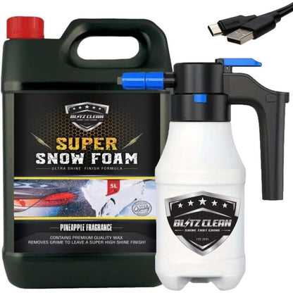 Snow Foam Plus Rechargeable Automatic Snow Cannon Sprayer Gun For Car Van Caravan 5L Super Thick Pre Wash Pressurised Snow Cannon Lance Kit No Jet/Pressure Washer Needed