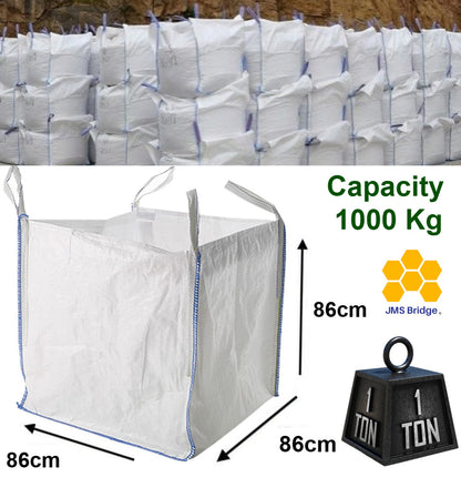 Pack of 2 Heavy Duty FIBC Builders Bags – 1 Tonne Woven Rubble Sacks with Corner Loops – Industrial-Grade Jumbo Sacks for Construction, Garden Waste, Aggregates, and DIY Storage
