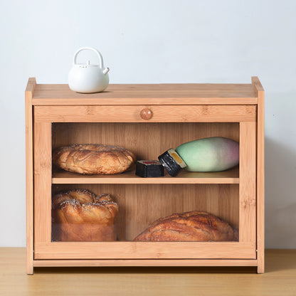 Double Layer Bread Box Bamboo Breadbox Clear Window Bread Holder Storage Bins Organizer Storage Box for Kitchen Countertop, 15.75*6.69*12.20 inch