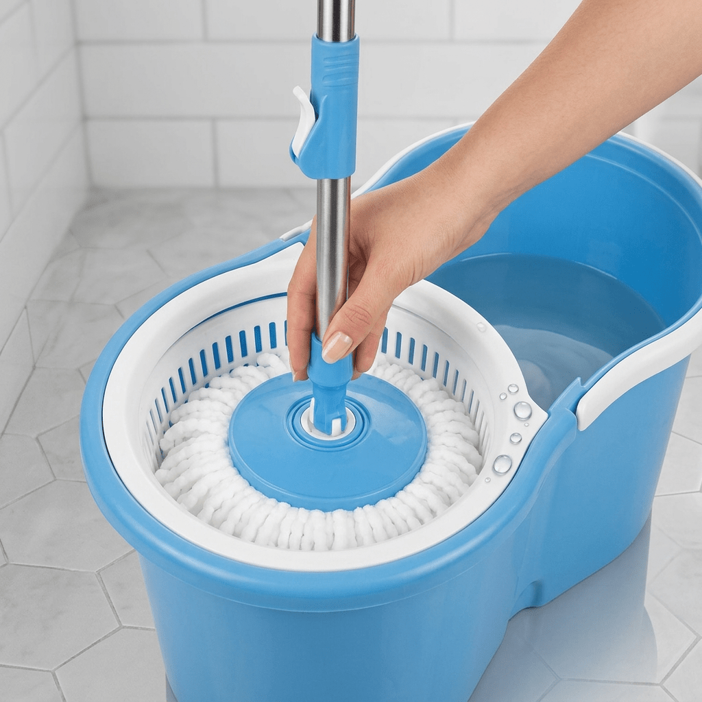 360° Spin Mop and Bucket Set with Wringer, Easy Wring Floor Cleaning Mop with 2 Reusable Microfiber Head for Household Living Room Bedroom Bathroom Toilet