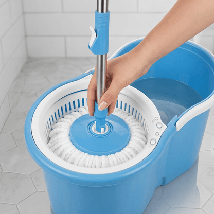 360° Spin Mop and Bucket Set with Wringer, Easy Wring Floor Cleaning Mop with 2 Reusable Microfiber Head for Household Living Room Bedroom Bathroom Toilet