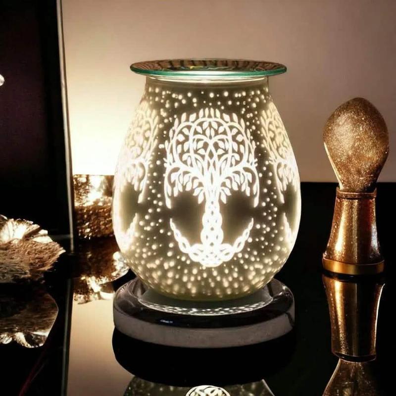 White Satin Tree Of Life Aroma Touch Lamp Wax Tart Warmer and Oil Burner Fragrance Diffuser