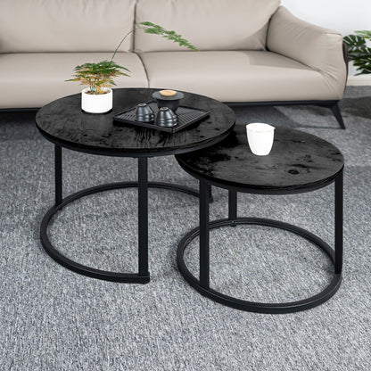 Round Coffee Table Nesting Table Set of 2, Side Table for Living Room, Multi-Functional Side Table, Metal Frame with Wood Sofa Table, Stacking Side Table for Bedroom, Balcony