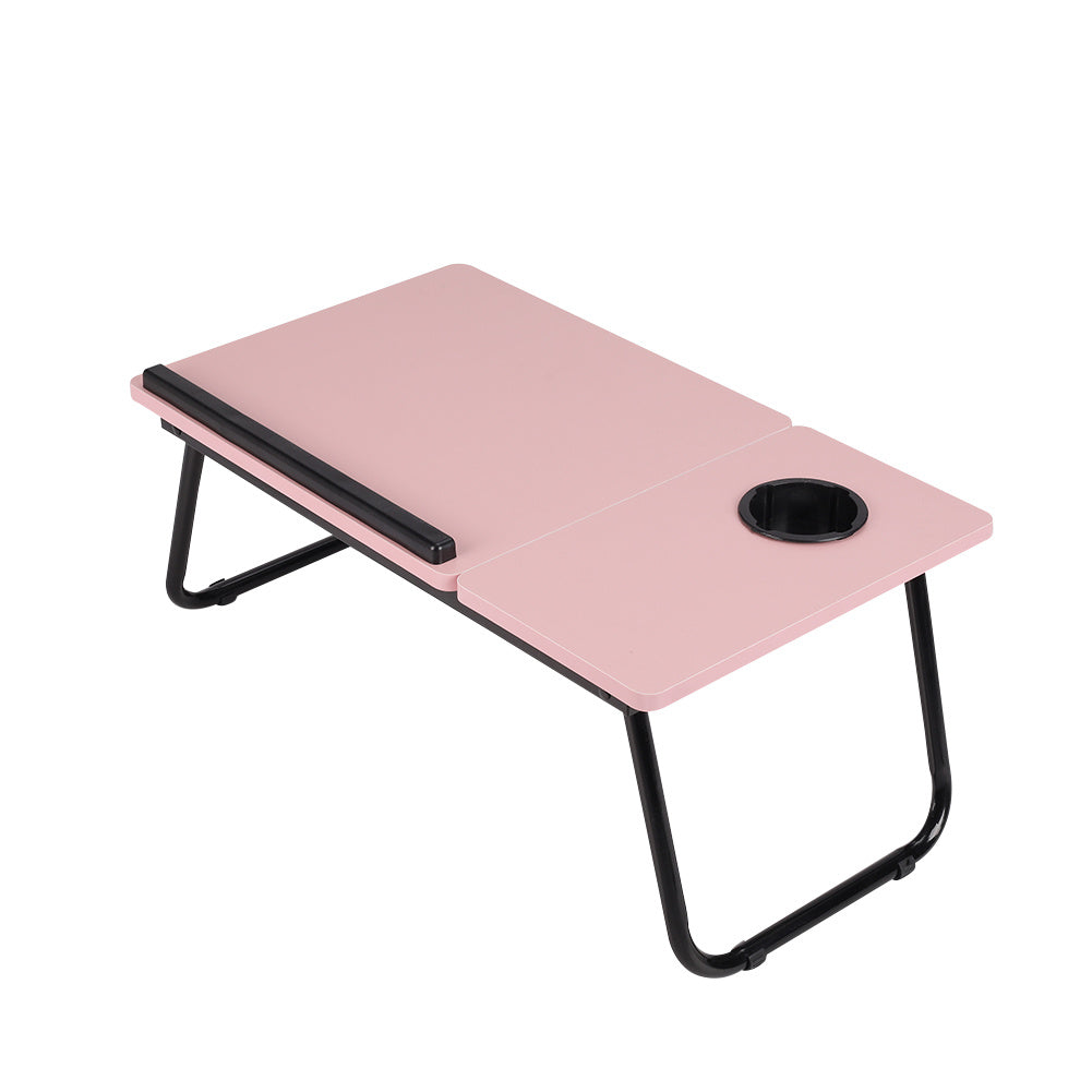 Adjustable Lap Desk Foldable Bed Table with Cup Holder - Portable Laptop Stand Breakfast Tray for Bed Sofa Couch Pink