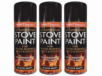 Heat Resistant Matt Black Spray Paint 3-Pack 400ml High Temperature Stove Fireplace Grill Heater Coating Finish UK
