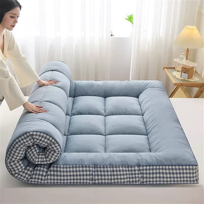 Ultra-soft and Comfortable Brushed Quilted Mattress Topper, Extra-thick Foldable Mattress Topper with Side Plaid Design, Breathable and Durable Bed Mattress Pad Cover, with Strap Design, Medium Hardness, Luxury Bedding for Bedroom, Apartment, Guest Room,