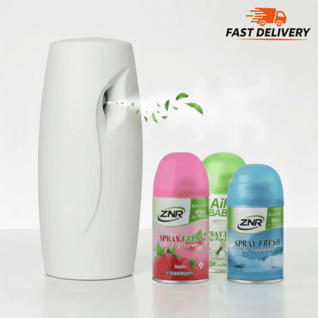 Automatic Air Freshener Spray Dispenser with 3 Fragrance Refills – Wall Mounted or Free Standing, White, Ideal for Home, Office & Bathroom