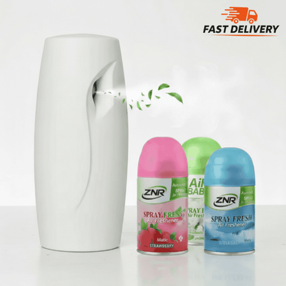 Automatic Air Freshener Spray Dispenser with 3 Fragrance Refills – Wall Mounted or Free Standing, White, Ideal for Home, Office & Bathroom