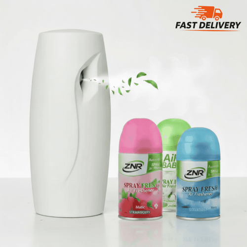 Automatic Air Freshener Spray Dispenser with 3 Fragrance Refills – Wall Mounted or Free Standing, White, Ideal for Home, Office & Bathroom