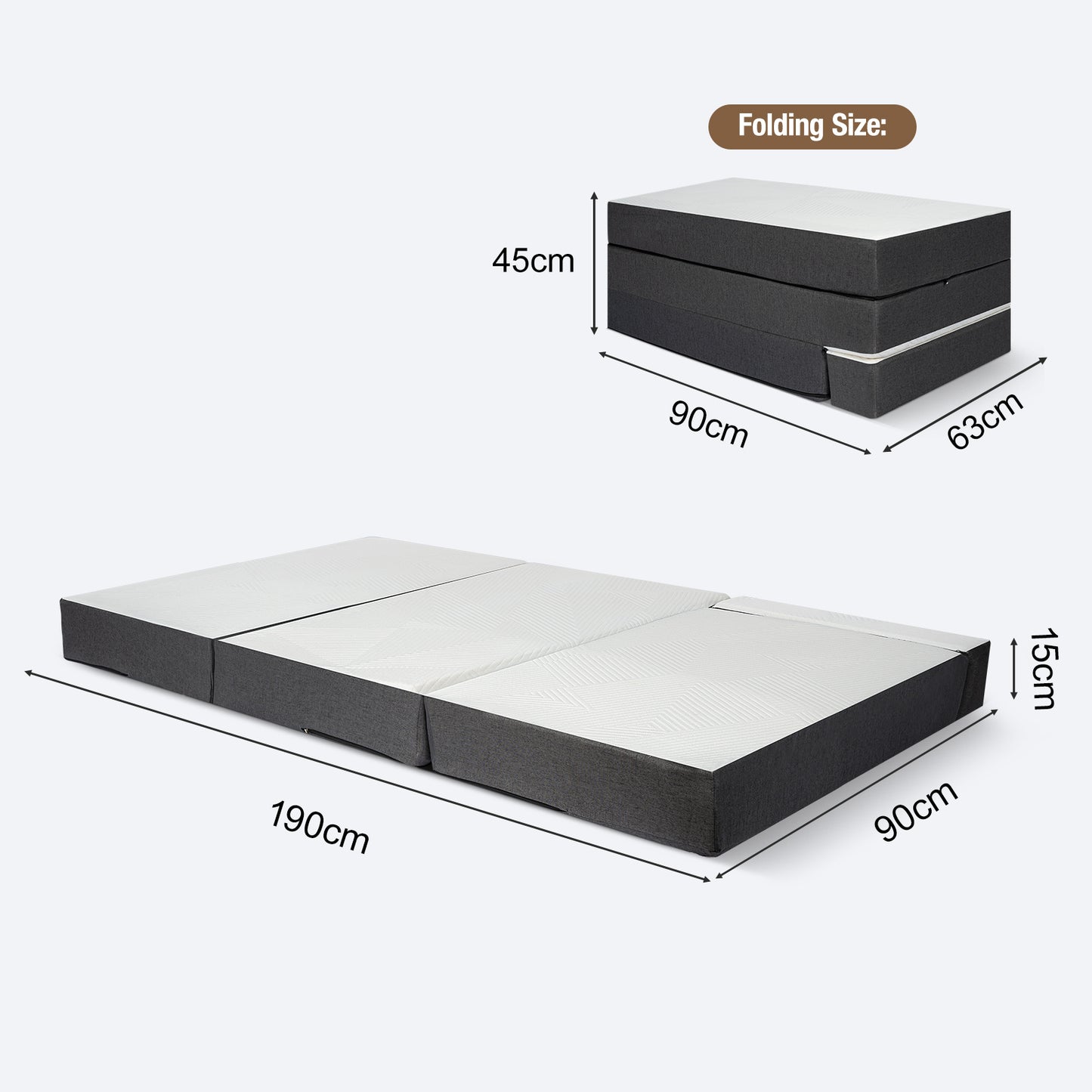 Folding Mattress Single 15cm Tri-Fold Foam Mattress with Removable Washable Cover, Foldable Floor Mattress for Travel, Camping, Guest Bed, Small Spaces