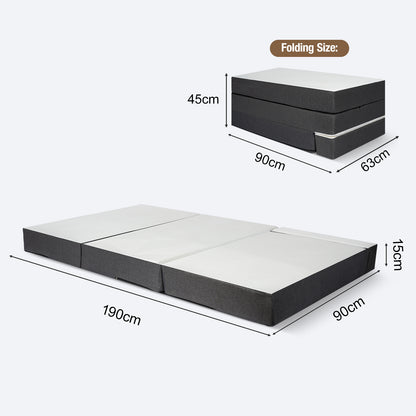Folding Mattress Single 15cm Tri-Fold Foam Mattress with Removable Washable Cover, Foldable Floor Mattress for Travel, Camping, Guest Bed, Small Spaces