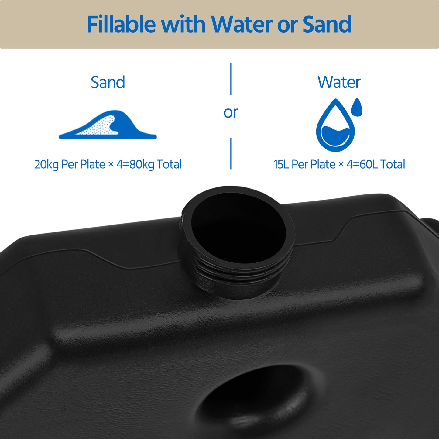 Costoffs 4-piece Umbrella Base Stand Fillable Patio Umbrella Base with Anti-slip Base, Cantilever Market Umbrella for Outdoor/Lawn/Garden/Backyard, Black
