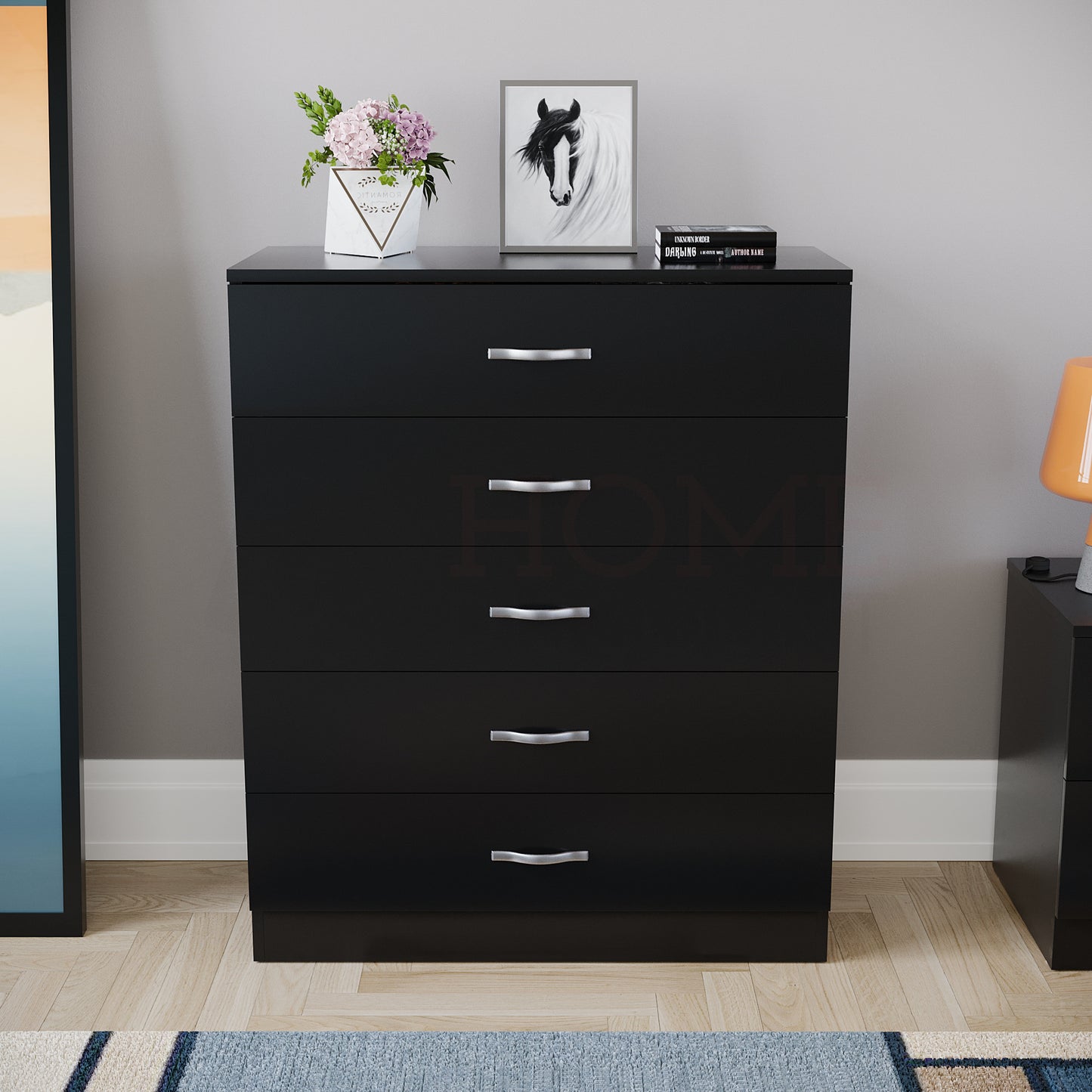 Chest of Drawers, 5 Drawers Chest of Drawers Dresser With Metal Handles and Runners Unique Anti-Bowing Drawer Support Spacious Bedroom Furniture, Available in White, Black, Grey, Pine Storage Furniture