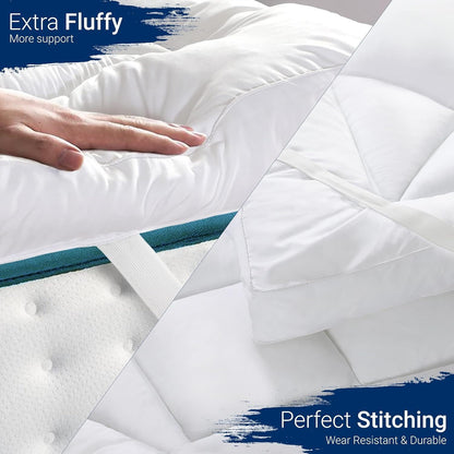Microfiber Mattress Topper 4 inches/10 cm - Quilted Mattress Topper | Soft, Foldable, Comfortable Bed Topper with Elastic Straps