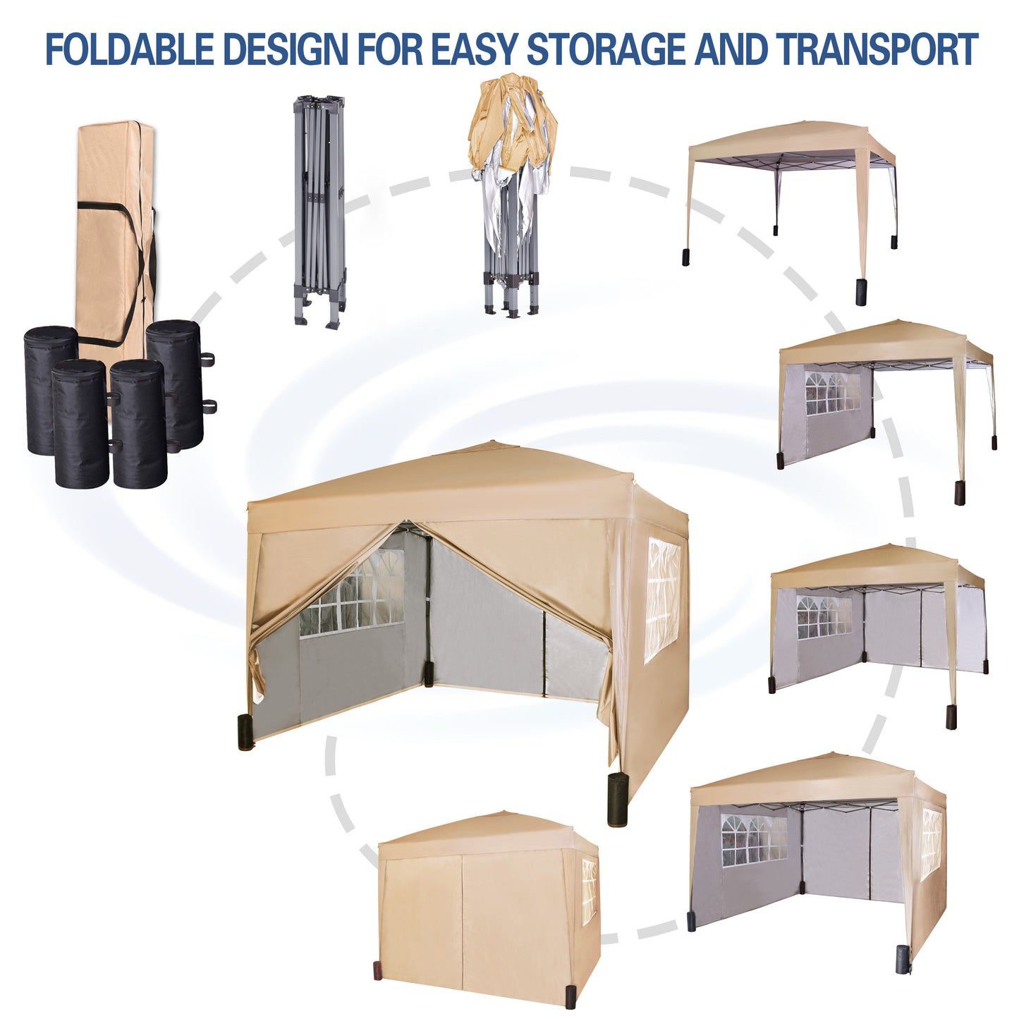 Pop-up Gazebo 3m x 3m with Sides & 4 Weight Bags & Silver Protective Layer Waterproof Marquee Canopy