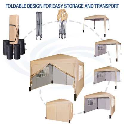 Pop-up Gazebo 3m x 3m with Sides & 4 Weight Bags & Silver Protective Layer Waterproof Marquee Canopy
