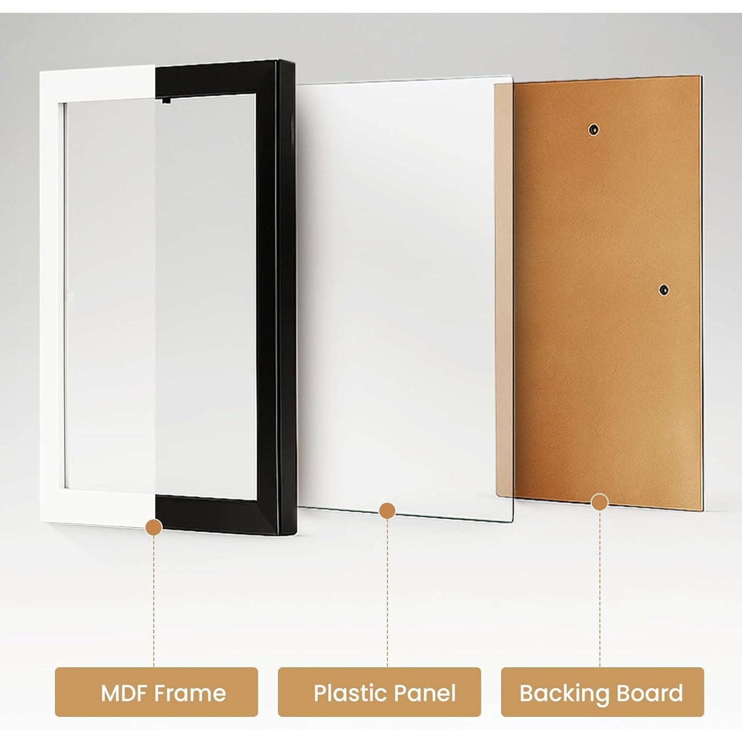 19 Pcs Wooden Photo Frame Set, Multi Size Picture Frames with Stand & Wall Hooks, Tabletop or Wall Mounted Display