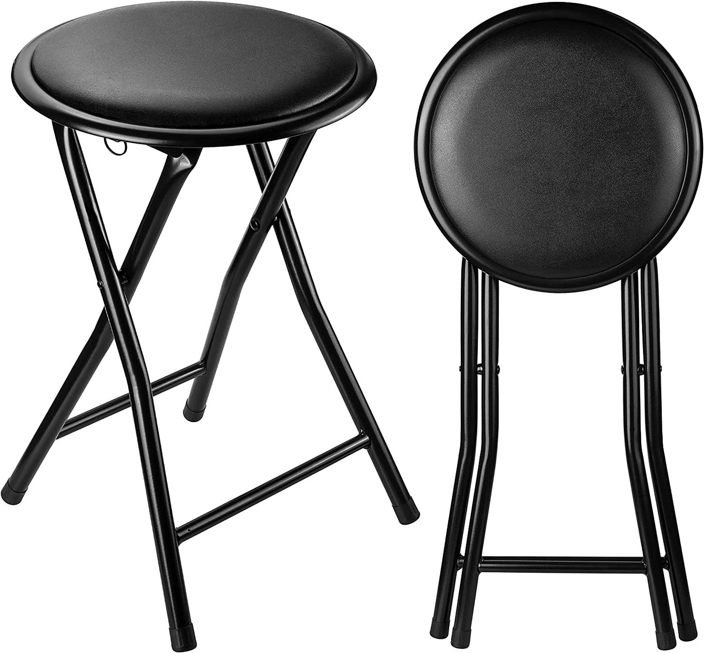BLACK WHITE FOLDING STOOL ROUND FOLDABLE METAL SPACE SAVING STOOLS PADDED SEAT