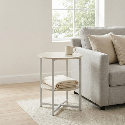 2-Tier Round Side Table - Multi-Level Storage Coffee Table for Plants/Lamps, Space-Saving Sofa/Bedside Organizer (15.75×15.75×18.5")