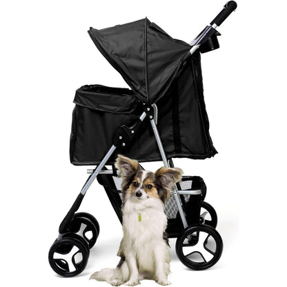 Foldable Pet Stroller With Rain Cover, Portable Foldable Outdoor Walking Cart with Large Space, Hand-Pull Design, Durable Oxford Fabric, Ergonomic Handle & Ventilation Mesh, Lightweight & Sturdy Frame For Small To Medium Dogs - Outdoor Pet Carrier, Modern