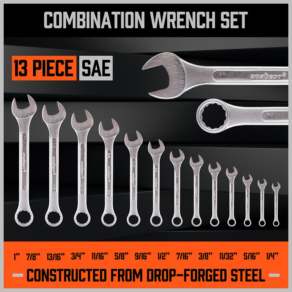 26pcs Metric & Imperial Combination Spanner Wrench Set Standard 8-24mm 1/4"-1" with Roll-up Pouch