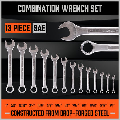 26pcs Metric & Imperial Combination Spanner Wrench Set Standard 8-24mm 1/4"-1" with Roll-up Pouch