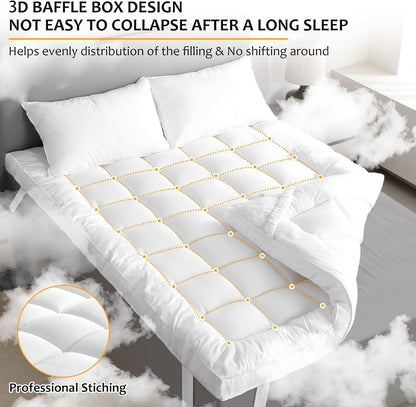 Microfiber Mattress Topper 4 inches/10 cm - Quilted Mattress Topper | Soft, Foldable, Comfortable Bed Topper with Elastic Straps