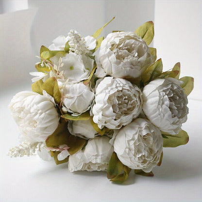 13-Heads Artificial Peony , UV  Fake Plants for Wedding Home Decoration, Indoor Outdoor Hanging Planter, DIY Floral Centerpieces and Home Garden Decor