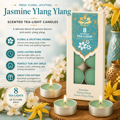 Scented Tea Lights - 8 Pack Strong Fragrance Tea Light Candles, Long Lasting Candle Tealights for Home Decor, Wax Burners & Relaxation