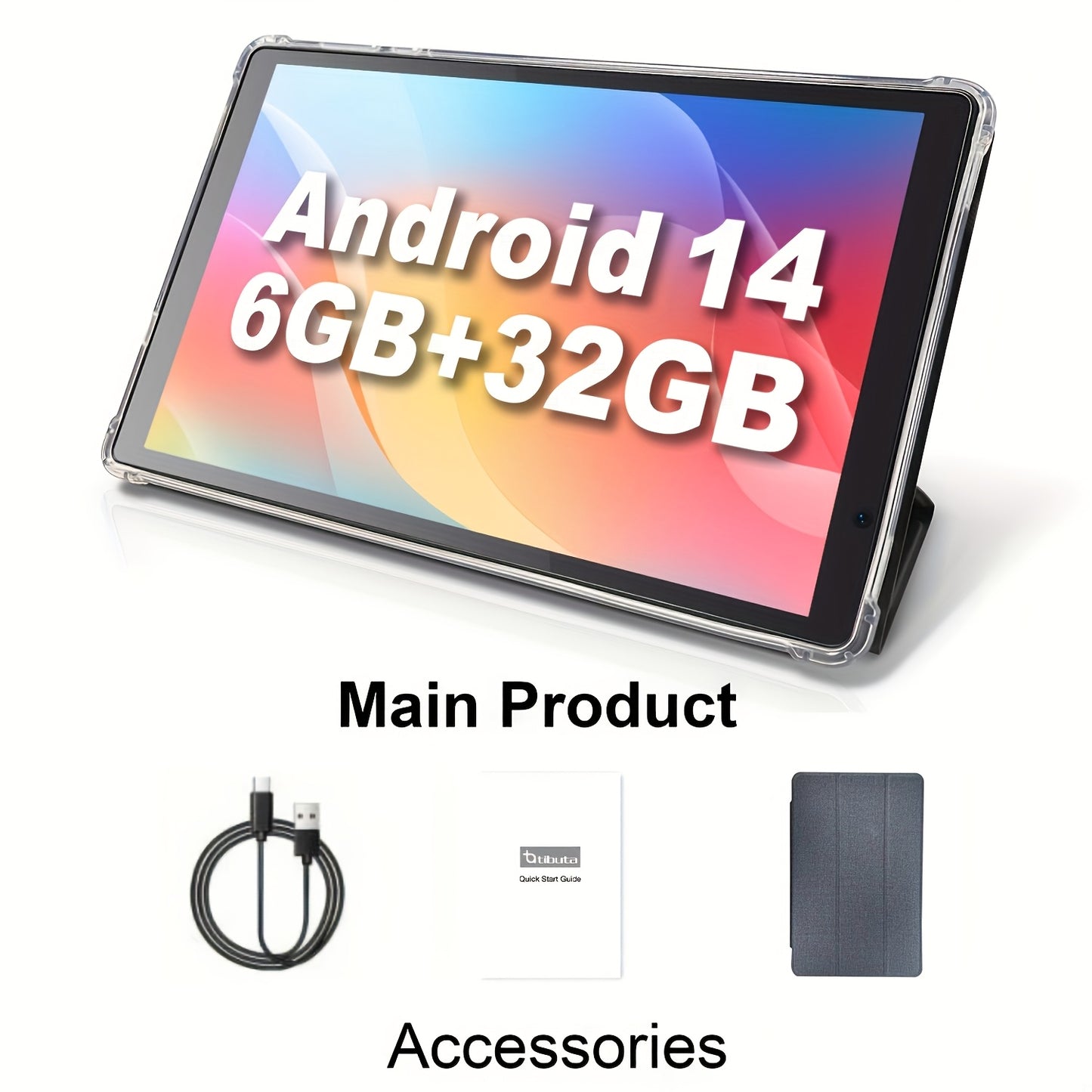 Tibuta Android Tablet, 10-Inch Android 14 Device, 6GB Memory (2GB + 4GB Expandable), 32GB Storage with 128GB Scalability, WIFI Connectivity, Wireless Capabilities, Front And Rear Cameras, High-Definition Touchscreen, And a 5000Mah Battery, Tablet
