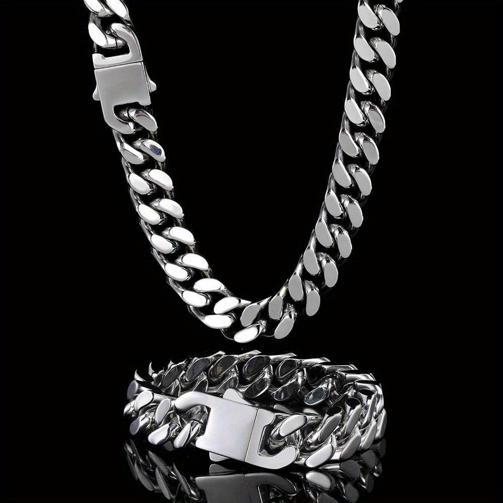 Hip Hop Non-Fading Glossy Stainless Steel Necklace Four Sides Grinding 8.10.12Mm Cuban Chain European And American Rap Men'S Accessory Necklace