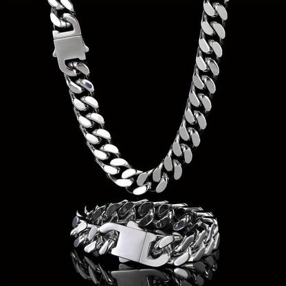 Hip Hop Non-Fading Glossy Stainless Steel Necklace Four Sides Grinding 8.10.12Mm Cuban Chain European And American Rap Men'S Accessory Necklace