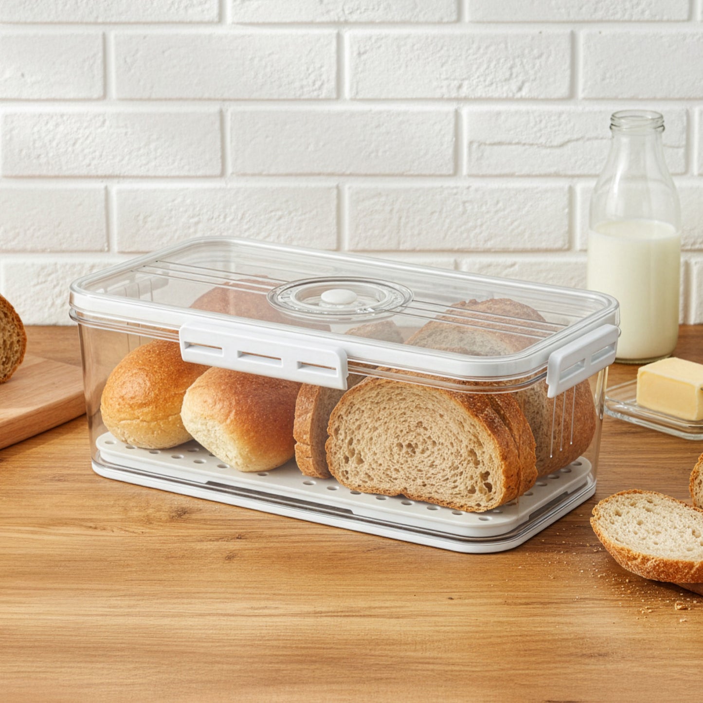1pc Bread Box, Countertop Airtight Loaf Bread Storage Container With Lid, Portable And Leak Proof Food Sealed Box, For Bread, Toast, Fruit And Vegetable, Kitchen Organizers And Storage, Kitchen Accessories (30.5 cm × 15.75 cm × 15.5 cm)