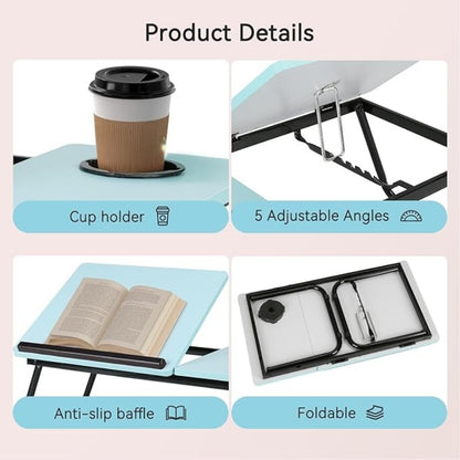 Laptop Desk Laptop Bed Table with Foldable Legs and Cup Slot, Reading Holder Notebook Stand with Adjustable Height Angle, Laptop Bed Tray for Bed Sofa Breakfast Work Study Reading