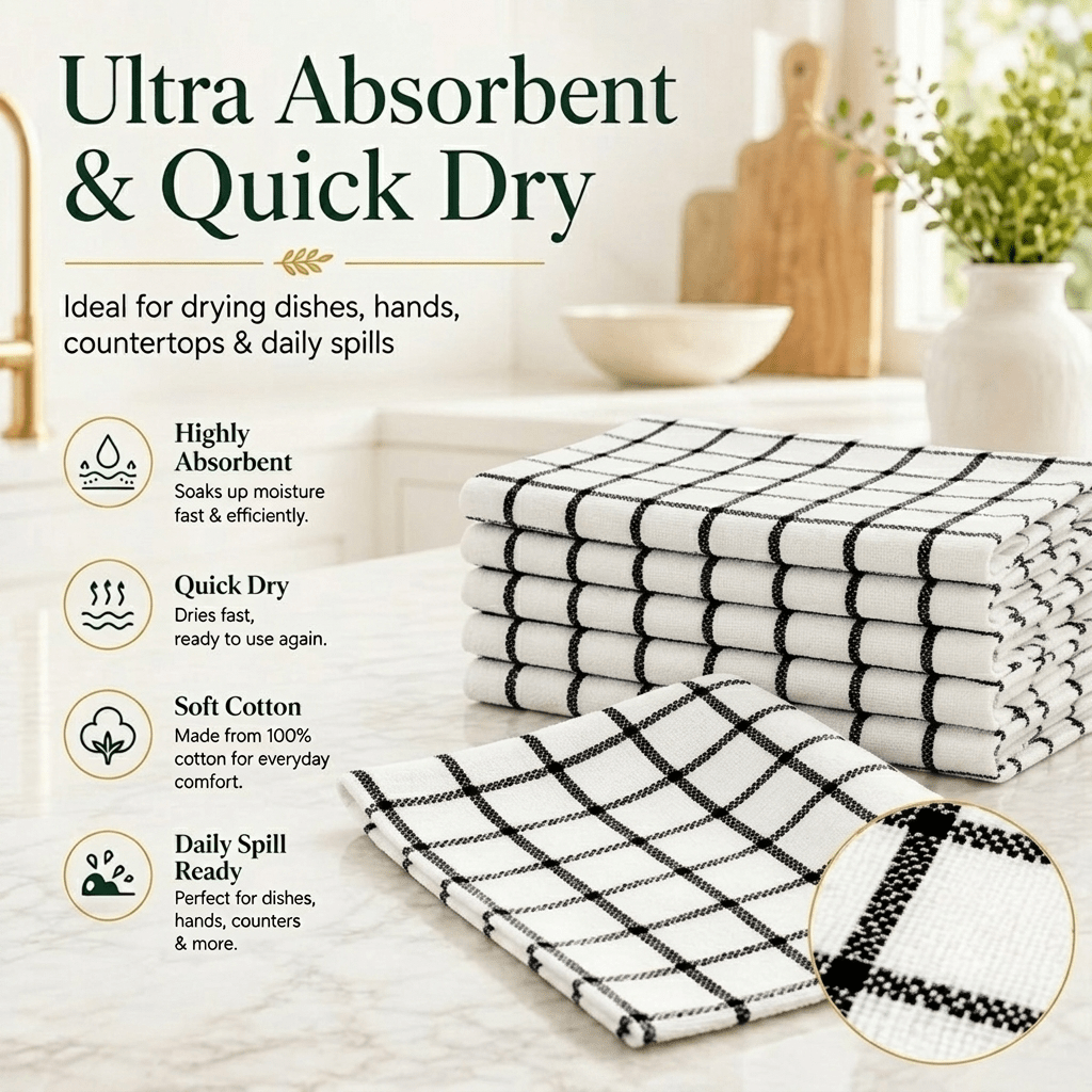 Cotton Kitchen Tea Towels - 12-Pack, 60 x 40cm