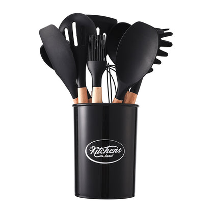 Kitchen Utensil Set, 11pcs Silicone Cooking Utensils Set With Wooden Handle, Nonstick Cookware Tongs Spatula Spoon Set, Best Kitchen Tools, Valentine'S Day Gifts Black, Holiday Gift Guide