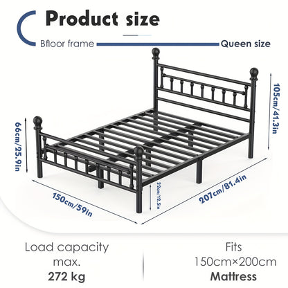Vintage Metal Bed Frame in Black – Single, Double & King Size | 32cm Under-Bed Storage, 272kg Capacity | Steel Construction Easy Assembly