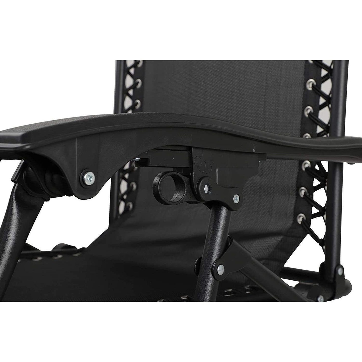 Zero‑Gravity Style Reclining Lounger – Folding Textoline Outdoor Chair with Side Tray & Headrest (Black)