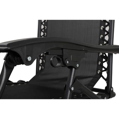 Zero‑Gravity Style Reclining Lounger – Folding Textoline Outdoor Chair with Side Tray & Headrest (Black)