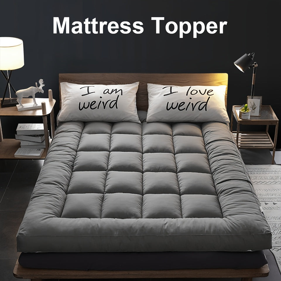 Hotel Quality Mattress Topper 10cm- Ultra-Soft Microfiber, Anti-Shift & Even Weight Distribution, UK Bed Sizes Single/Double/King/Super King, Grey, 1200GSM