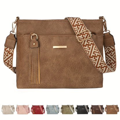New Large-Capacity Women's Crossbody Bag with Fashionable Tassel Accessory, Wide Shoulder Strap, Contrast Color Square Bag, Simple, Casual, Versatile Commuter Single-Shoulder Underarm Bag