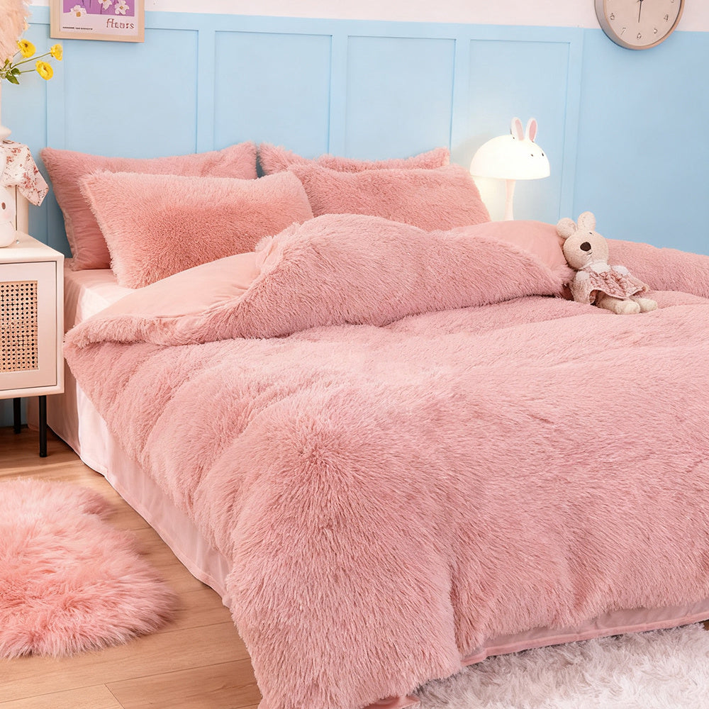Water Mink Plush Super Soft and Thicken Autumn and Winter Bedding Set, Plush Comfortable Warm Duvet Cover Pillowcases Three-piece Set, Available in Various Colors, Down Duvet Cover, Zipper Closure Design, Single/Double/King/Super King