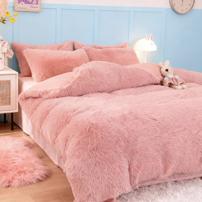 Water Mink Plush Super Soft and Thicken Autumn and Winter Bedding Set, Plush Comfortable Warm Duvet Cover Pillowcases Three-piece Set, Available in Various Colors, Down Duvet Cover, Zipper Closure Design, Single/Double/King/Super King